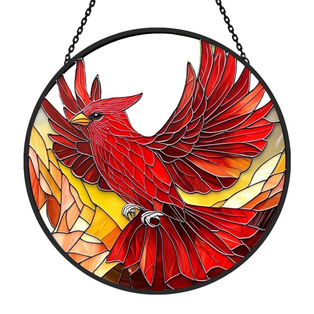Red Cardinals Bird Sun Catcher Decoration Stained Glass Window Hanging