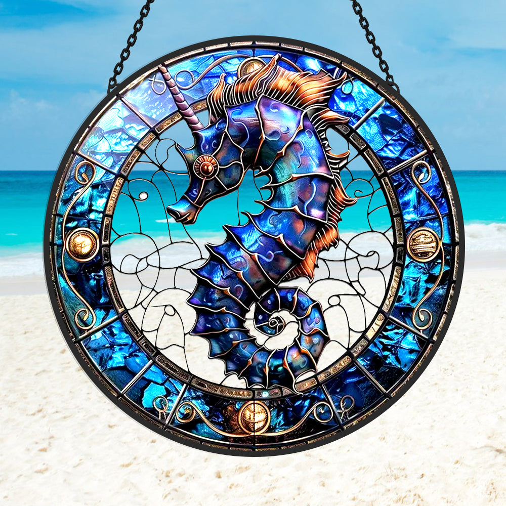 Seahorse Sun Catcher Decoration Stained Glass Window Hanging