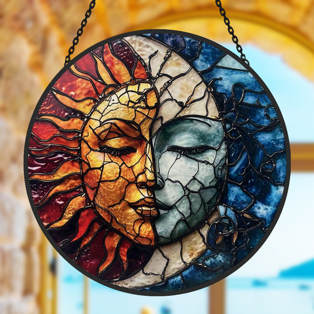 Sun and Moon Sun Catcher Decoration Stained Glass Window Hanging