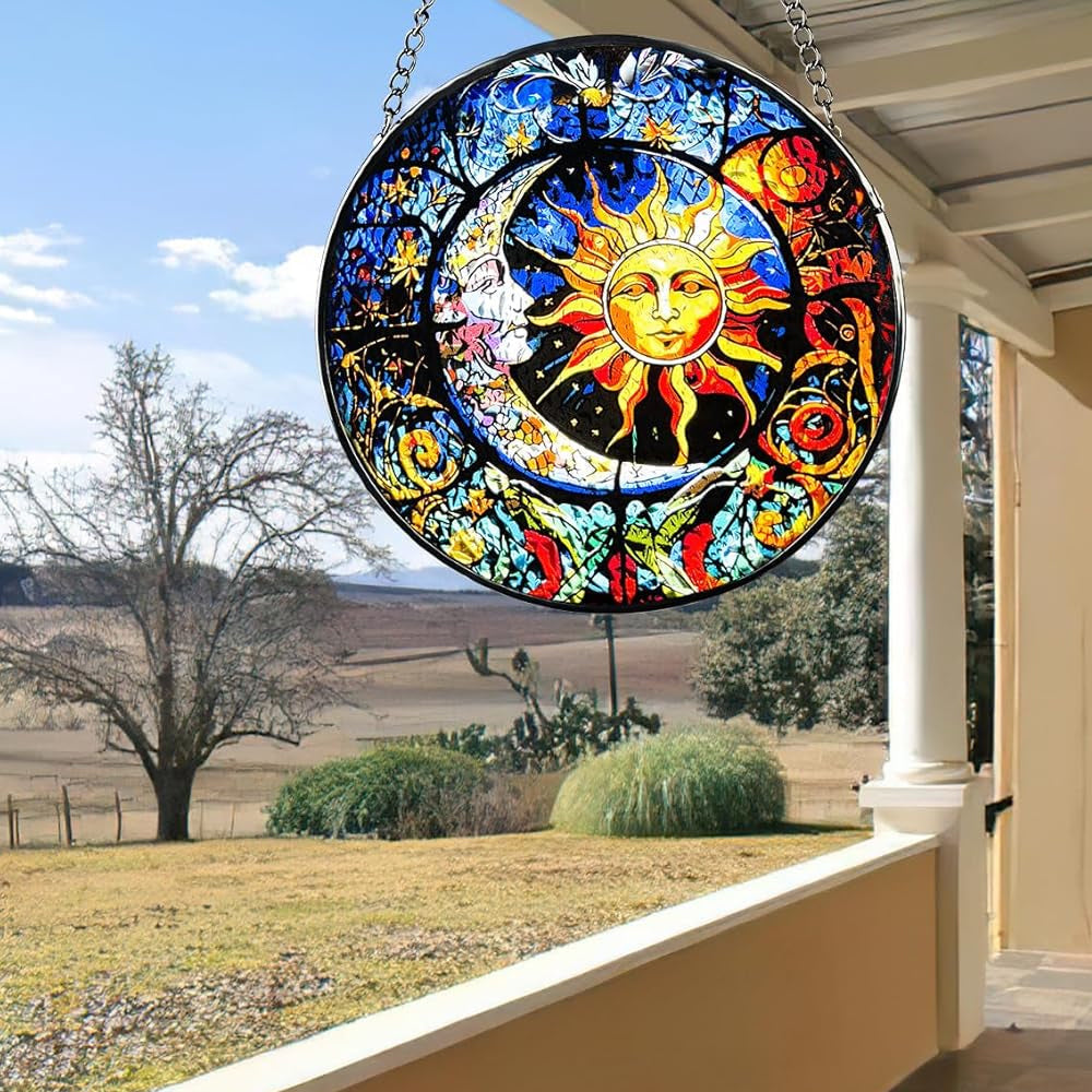 Sun and Moon Sun Catcher Decoration Stained Glass Window Hanging