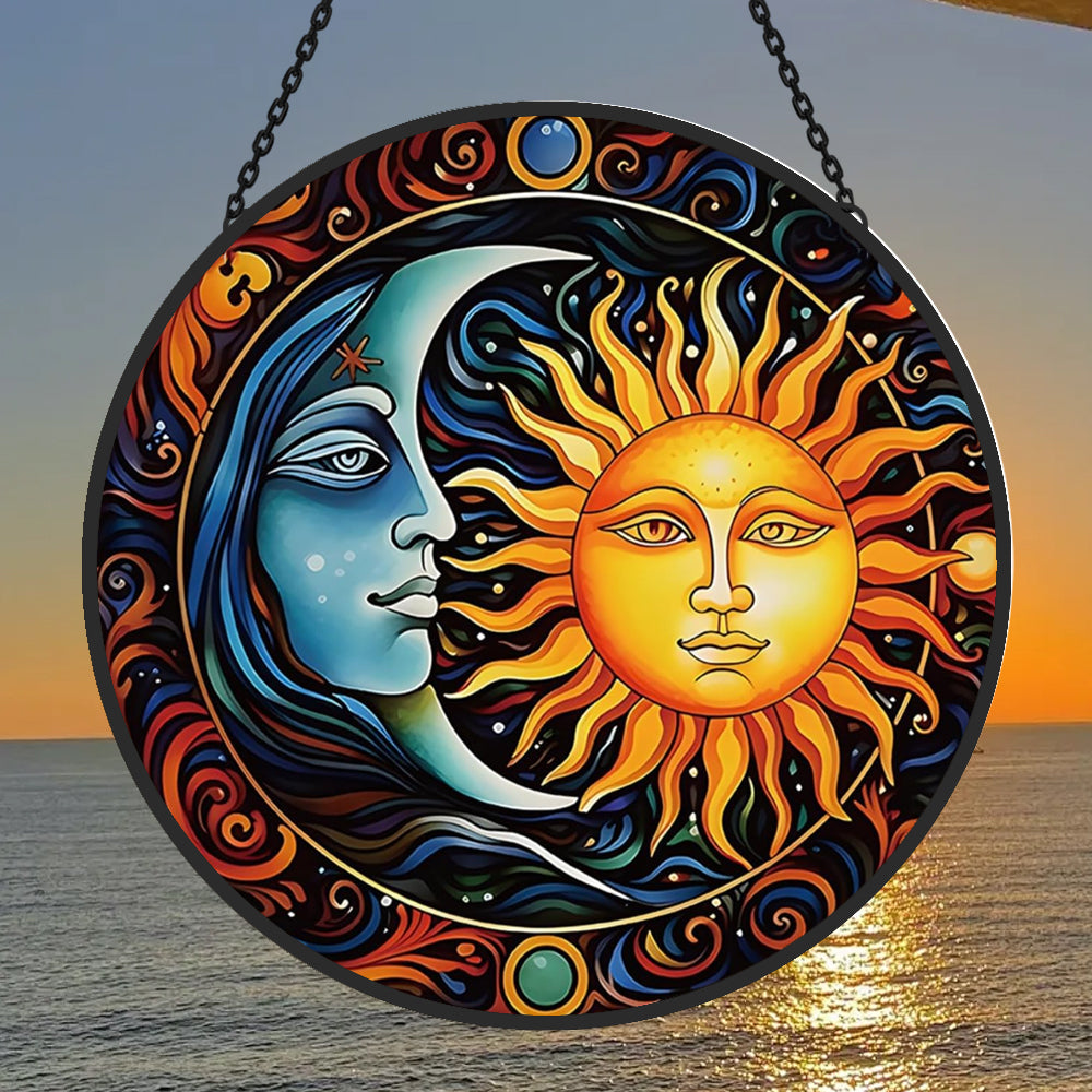 Sun and Moon Sun Catcher Decoration Stained Glass Window Hanging