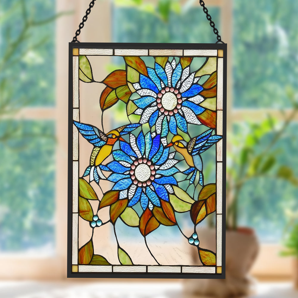 Sunflower and Birds Sun Catcher Decoration Stained Glass Window Hanging