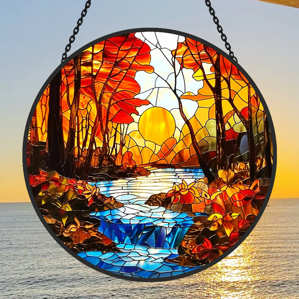 Sunset Sun Catcher Decoration Stained Glass Window Hanging