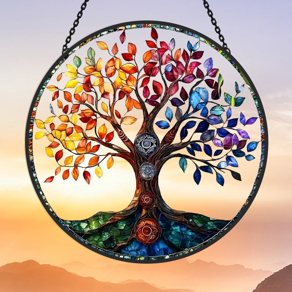 Tree of Life Sun Catcher Decoration Stained Glass Window Hanging