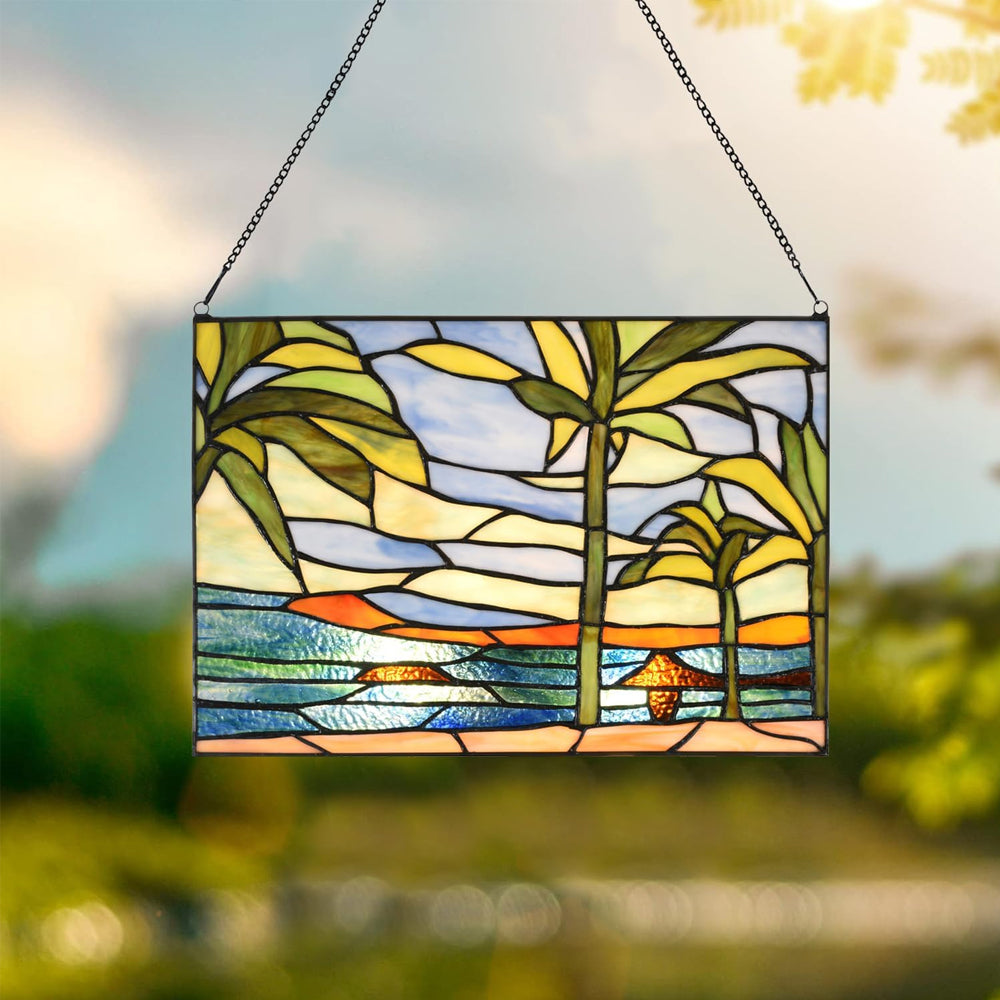 Tropical Palm Trees Sun Catcher Decoration Stained Glass Window Hanging