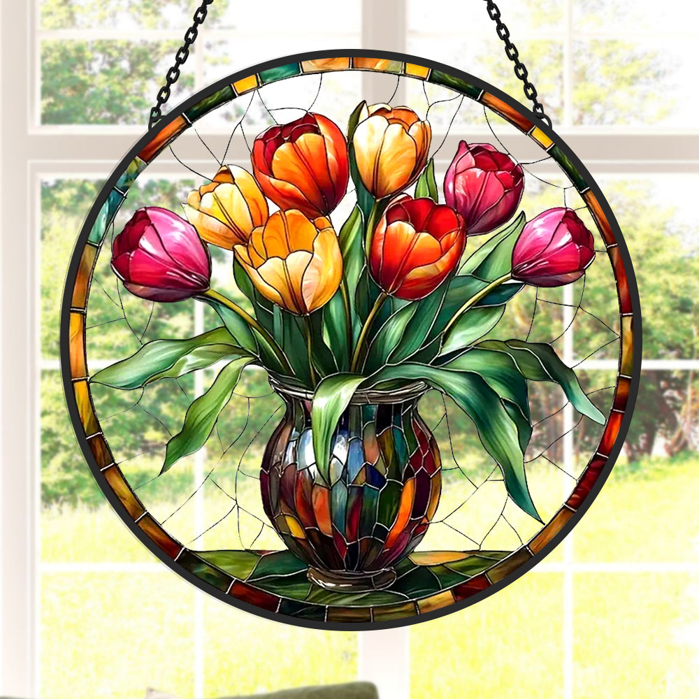 Tulip Sun Catcher Decoration Stained Glass Window Hanging