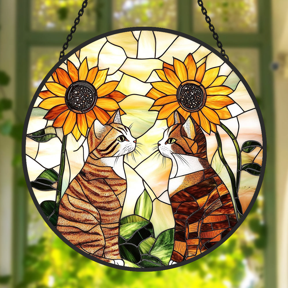 Two Cute Cats Sun Catcher Decoration Stained Glass Window Hanging