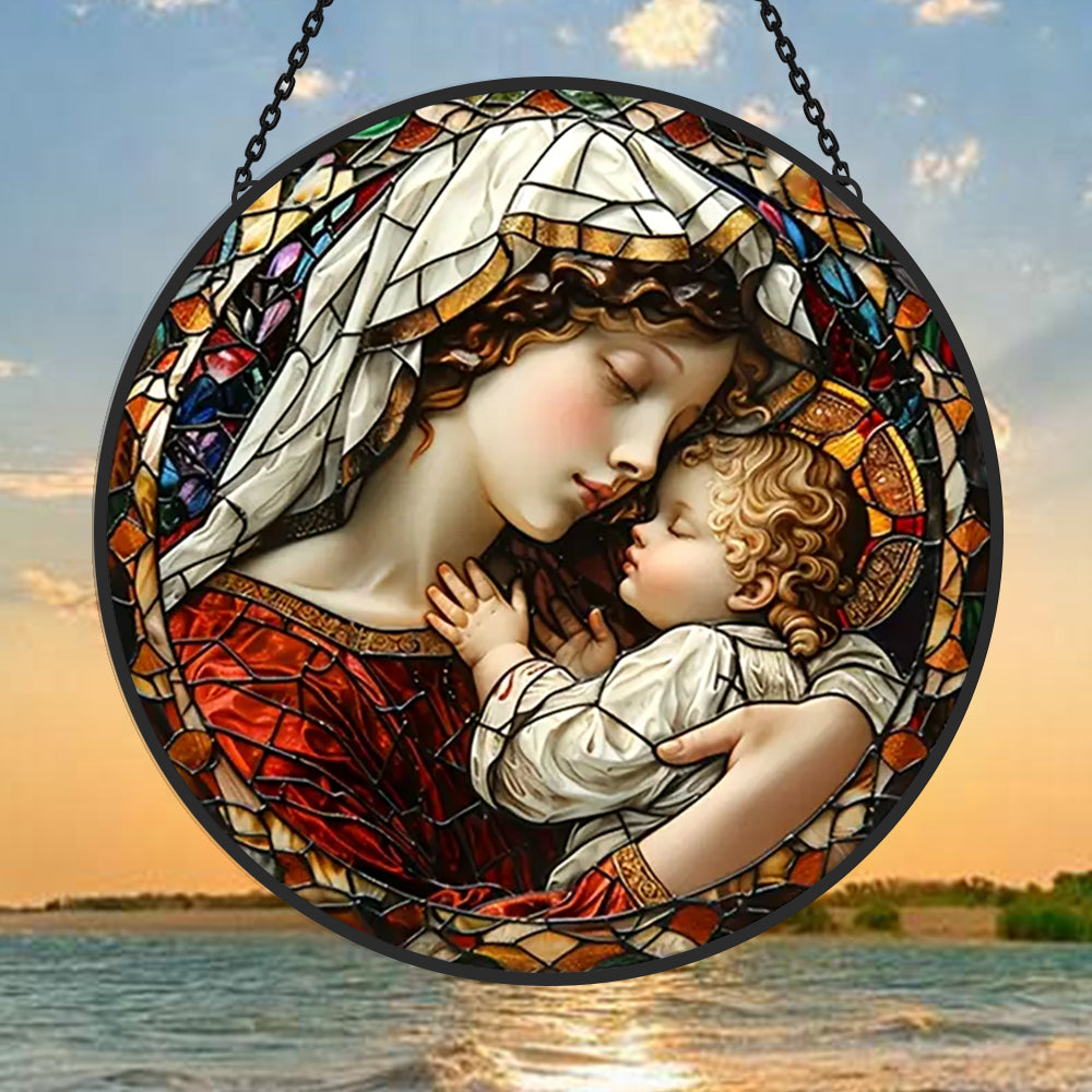 Virgin Mary Sun Catcher Decoration Stained Glass Window Hanging