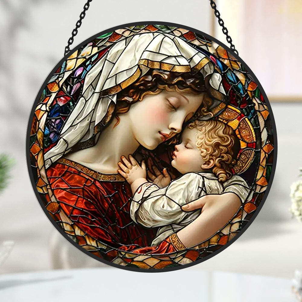 Virgin Mary Sun Catcher Decoration Stained Glass Window Hanging