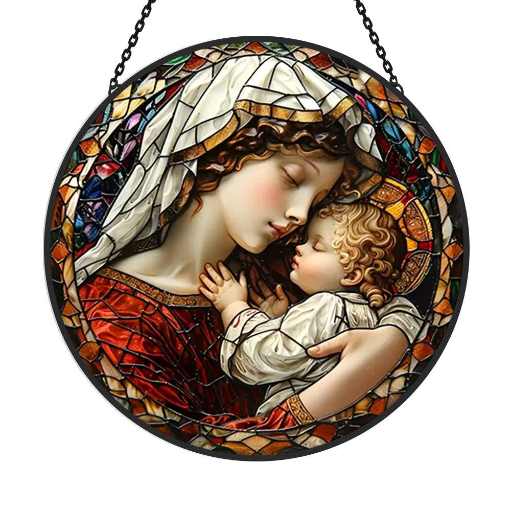 Virgin Mary Sun Catcher Decoration Stained Glass Window Hanging