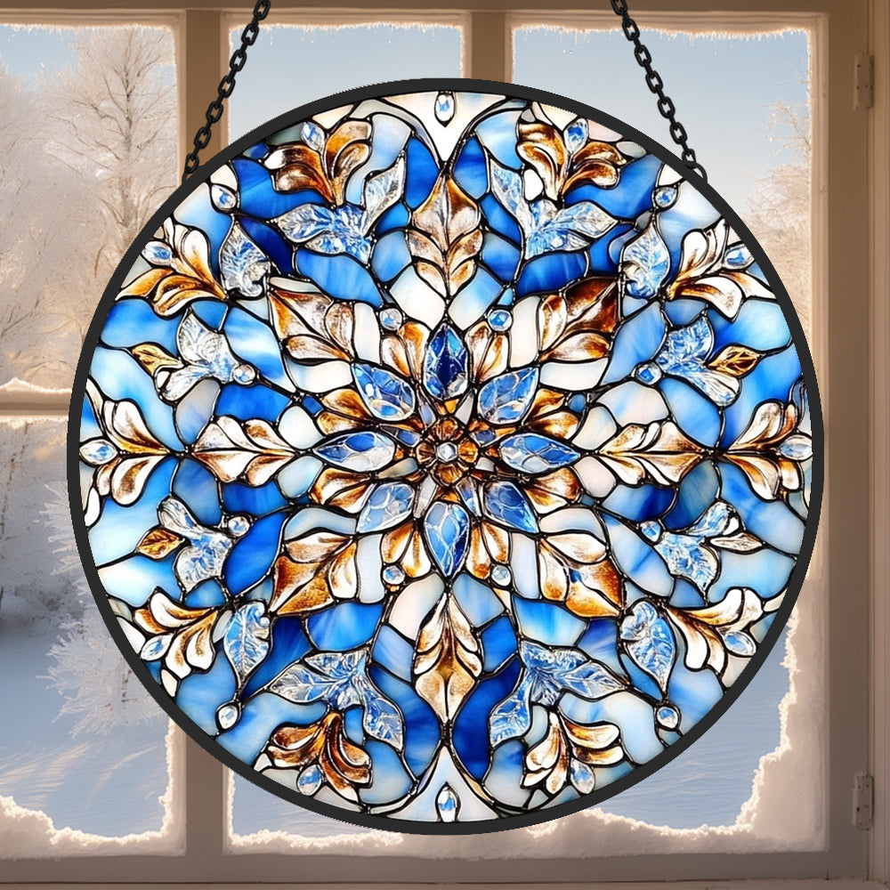 Whimsical Snowflake Sun Catcher Decoration Stained Glass Window Hanging