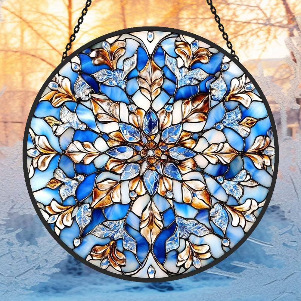 Whimsical Snowflake Sun Catcher Decoration Stained Glass Window Hanging