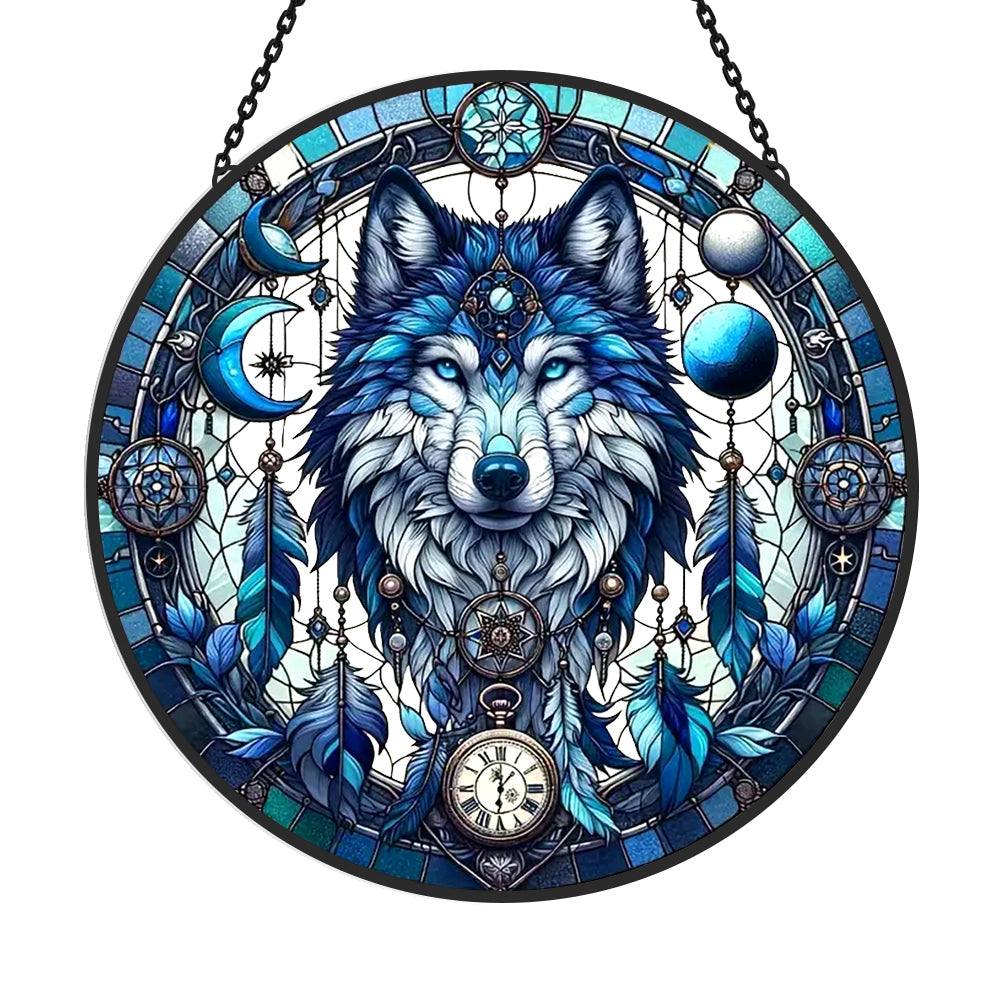 Wolf Sun Catcher Decoration Stained Glass Window Hanging